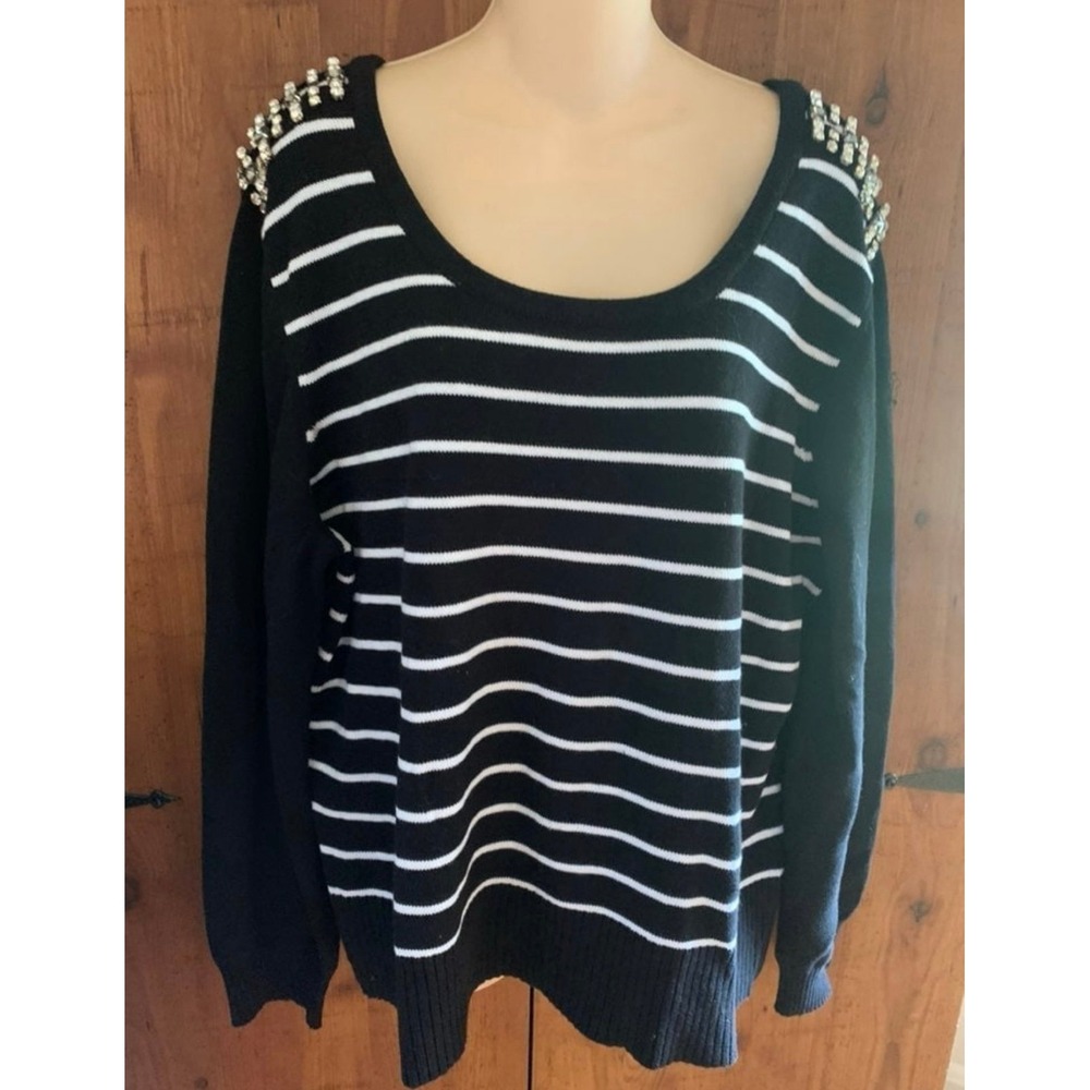 Lane Bryant Women's Sweater Size 18/20 Black White Striped Plus Size